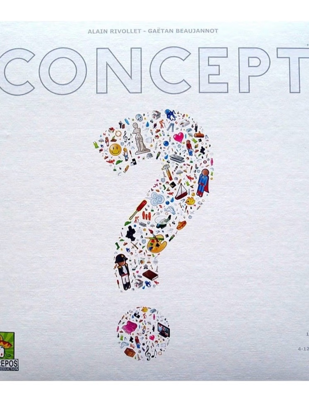 Concept Board Game Cover — White with Multicolor Question Mark
